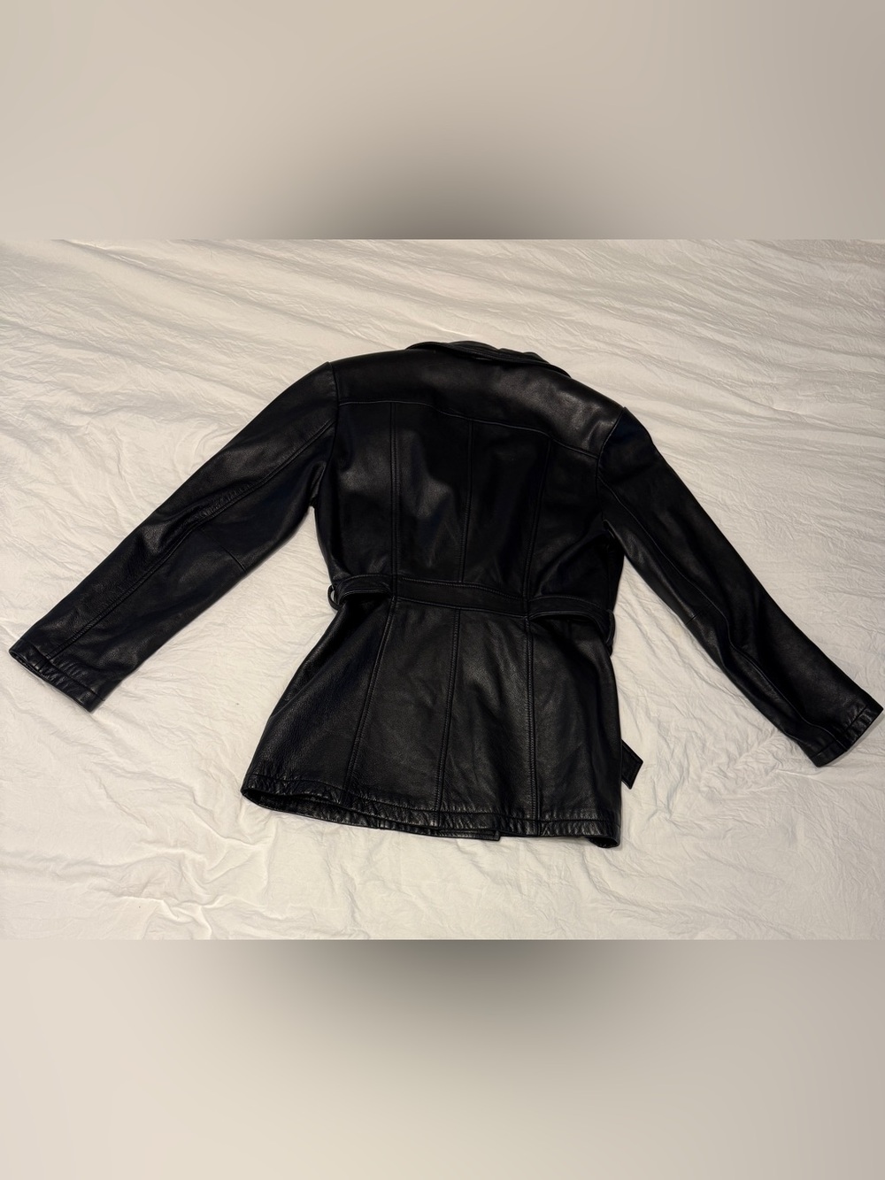 Vintage Jacqueline Ferrar Black Leather Jacket Belted Trench Coat Y2K 90s - Picture 7 of 16